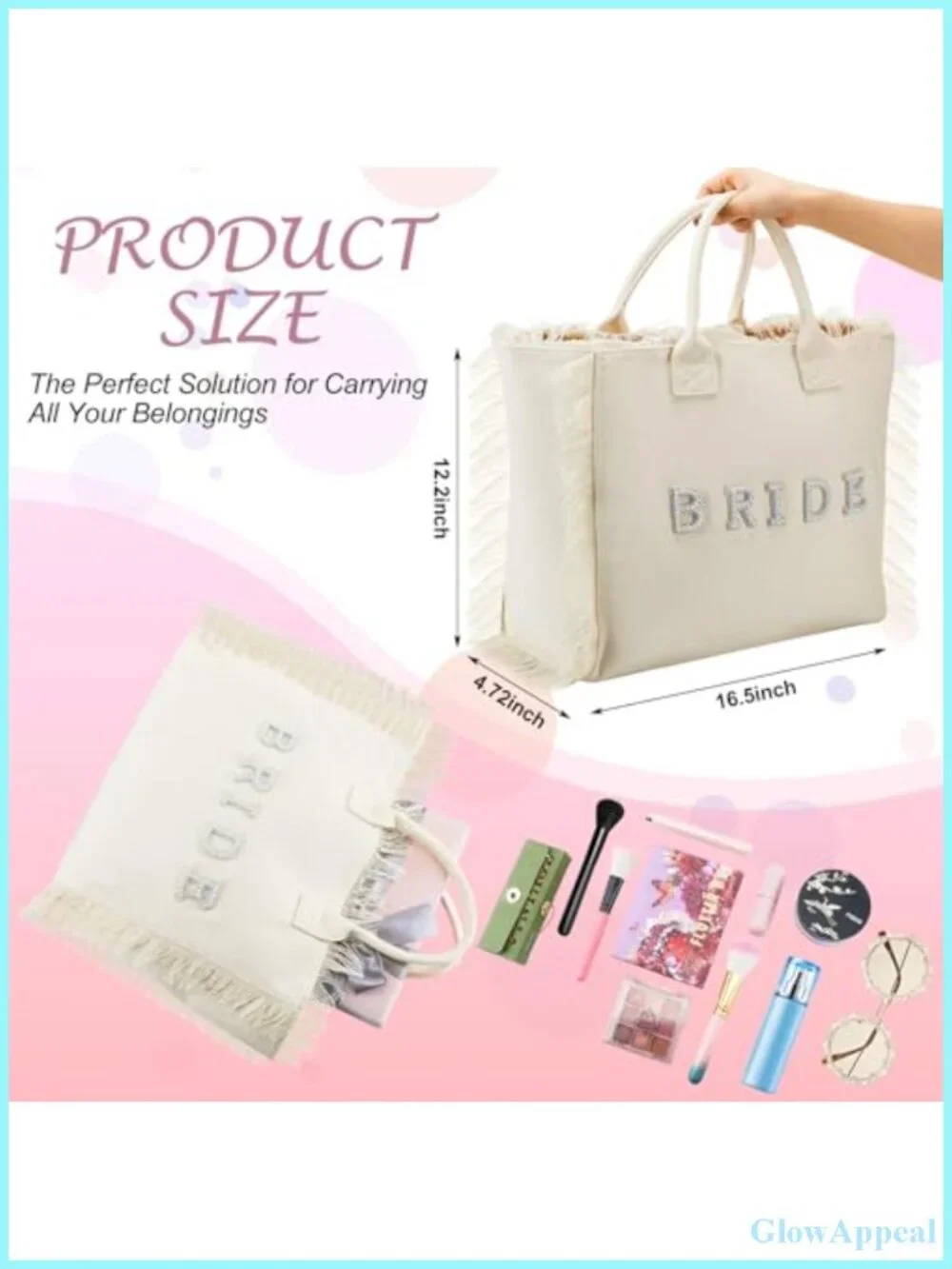 Bride Tote Bag Large Canvas Pearl Fringe Wedding Bridal Beach